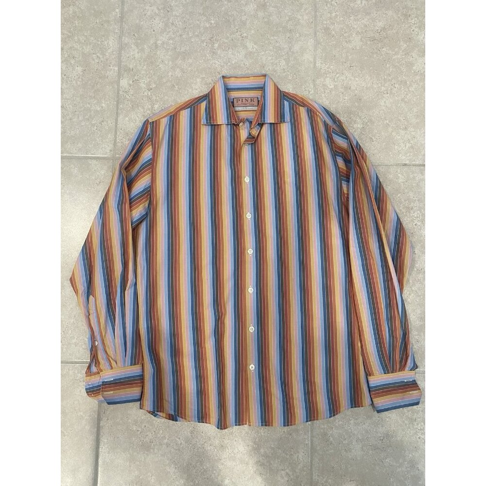 Thomas Pink jermyn street london white Multi Color stripe Size 15/38 100% Cotton